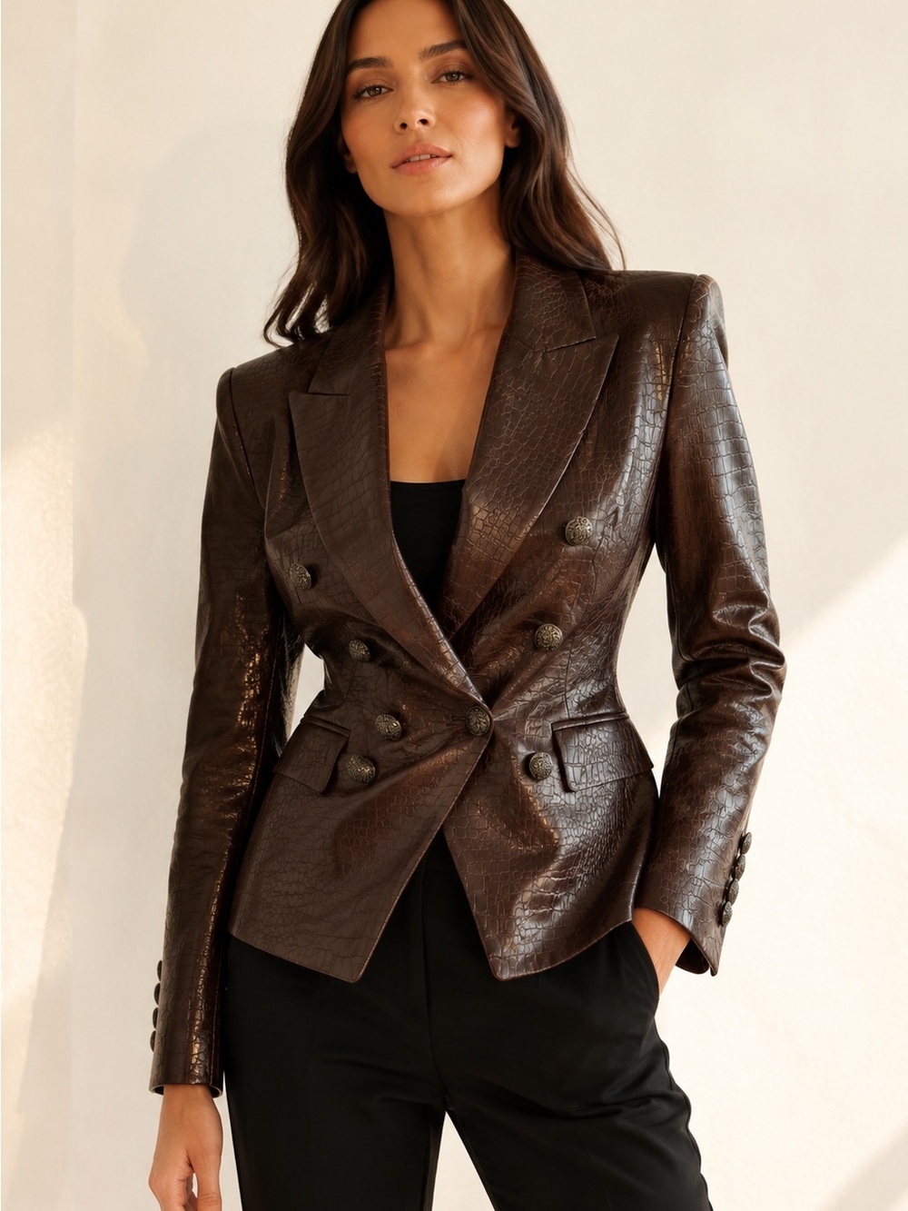Veronica Beard Lawrence Brown Croc Embossed Dickey Blazer